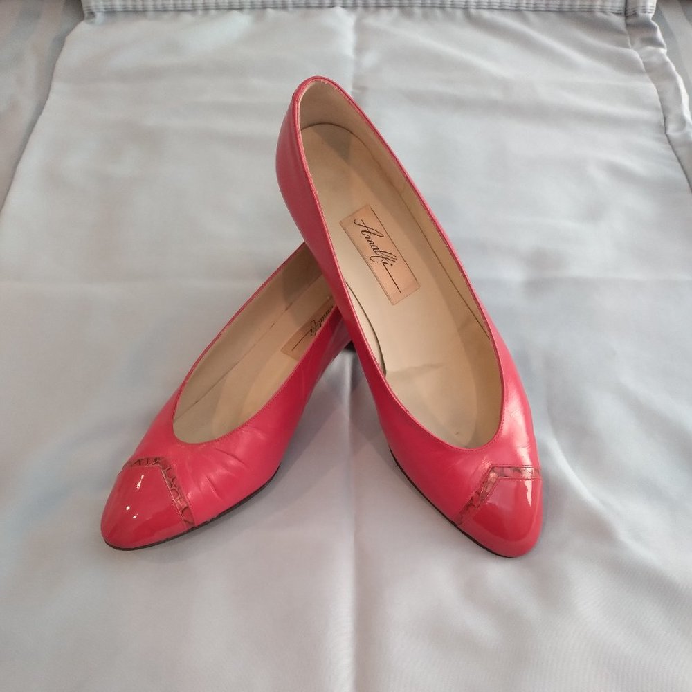 Amalfi Italian Made Leather Womens Heel Pump Shoes Red Size 8 1/2 B